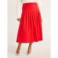 thumbnail image 1 of Free Assembly Women's Belted Cotton Pleated Midi Skirt, Sizes XS-4X, 1 of 5