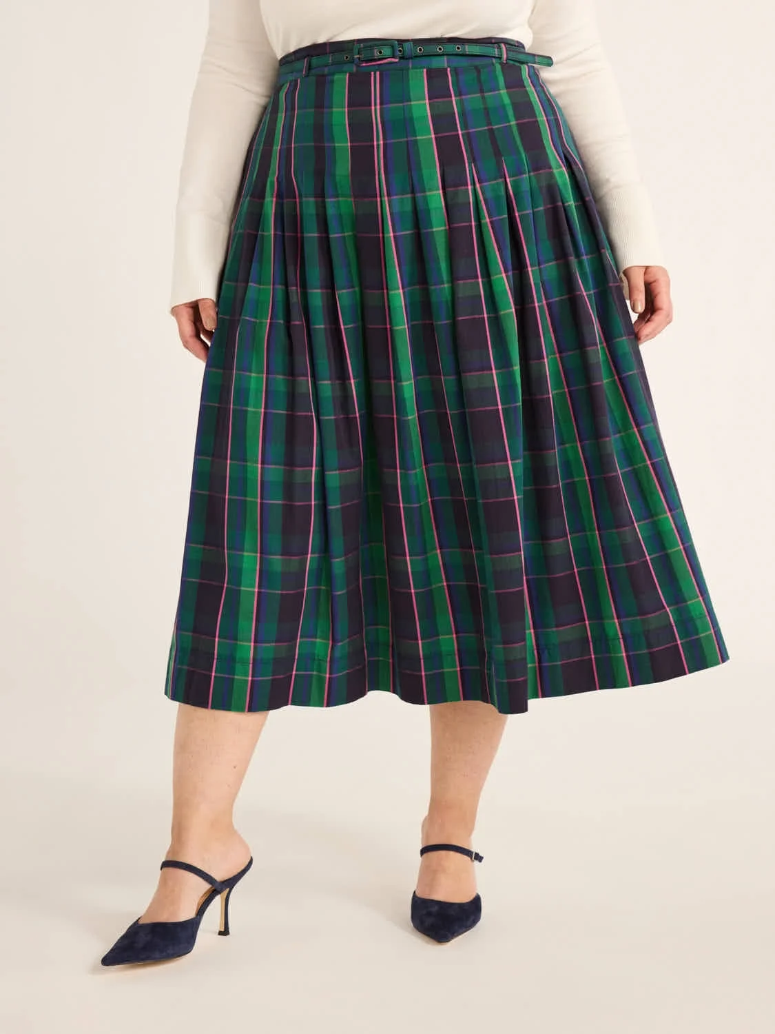 Free Assembly Women's Belted Cotton Pleated Midi Skirt, Sizes XS-4X