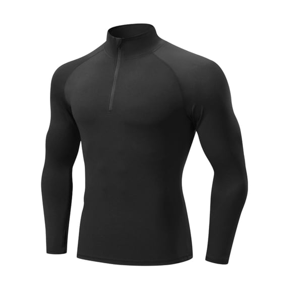 BELTNOV Men's 1/4 Zip Mock Neck Athletic Compression Long Sleeve Shirt Quick-Dry Stretch Workout Base Layer Moisture Wicking Undershirt for Gym Running Black