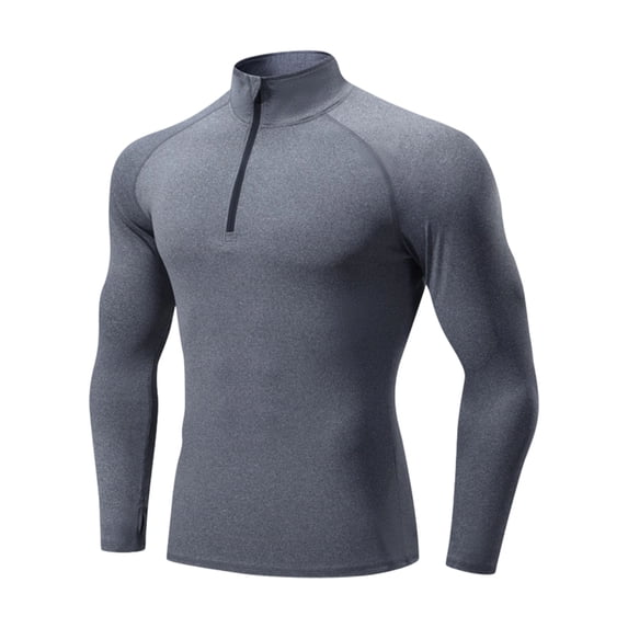 BELTNOV Men's 1/4 Zip Mock Neck Athletic Compression Long Sleeve Shirt Quick-Dry Stretch Workout Base Layer Moisture Wicking Undershirt for Gym Running Dark Gray