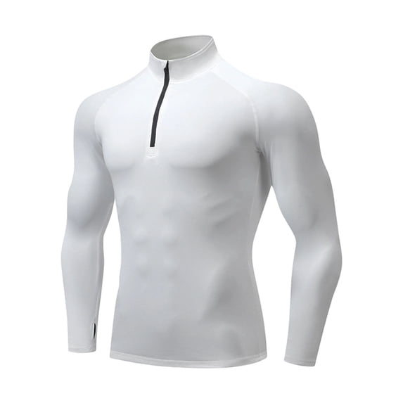 BELTNOV Men's 1/4 Zip Mock Neck Athletic Compression Long Sleeve Shirt Quick-Dry Stretch Workout Base Layer Moisture Wicking Undershirt for Gym Running White