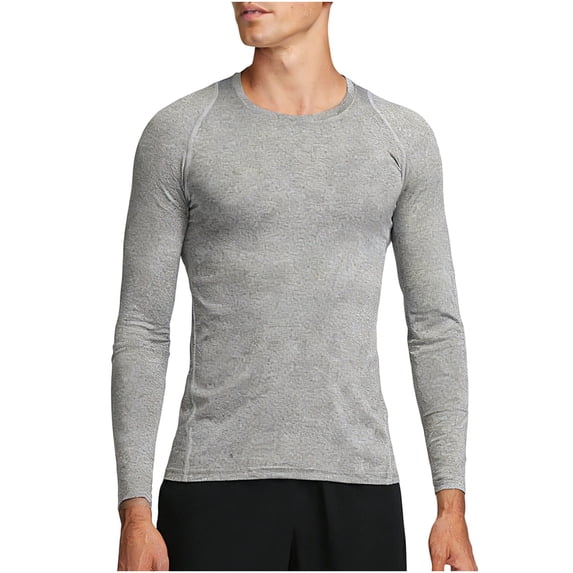 BELTNOV Men's Athletic Compression Long Sleeve Shirt Quick-Dry Stretch Workout Base Layer Moisture Wicking Thermal Undershirt for Gym Running Gray
