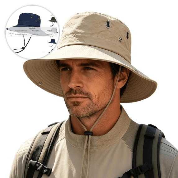 BELTNOV Men's Boonie Sun Hat Wide Brim Breathable Sunshade Fishing Hat Lightweight Foldable UV Protection Hat for Hiking Camping Khaki