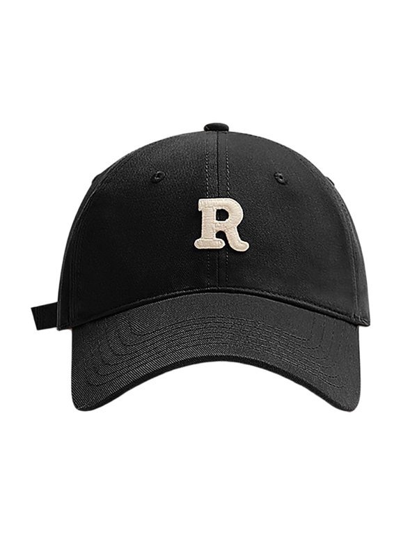Men's Casual Vintage Soft Curved Top Baseball Cap Adjustable Embroidered Letter R Hat for Outdoor Sun Protection All Seasons Black