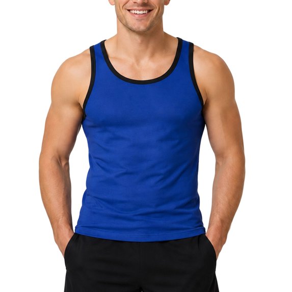 BELTNOV Men's Classic Contrast Piping Round Neck Sports Tank Top Quick Dry Sleeveless Vest for Gym Training Outdoor Running Blue