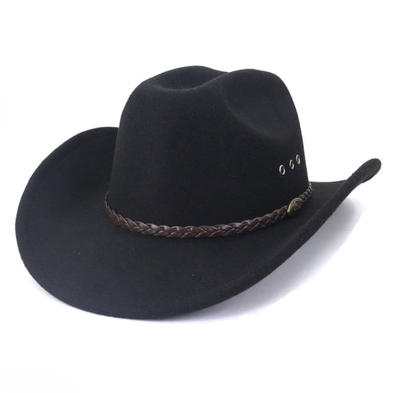 BELTNOV Men's Classic Western Cowboy Wool Felt Hat Retro Wide Brim Sun Hat with Metal Vents for Outdoor Riding Festival Party Daily Commute Black