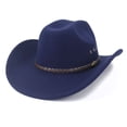 thumbnail image 1 of BELTNOV Men's Classic Western Cowboy Wool Felt Hat Retro Wide Brim Sun Hat with Metal Vents for Outdoor Riding Festival Party Daily Commute Navy, 1 of 5