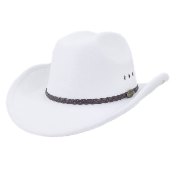 BELTNOV Men's Classic Western Cowboy Wool Felt Hat Retro Wide Brim Sun Hat with Metal Vents for Outdoor Riding Festival Party Daily Commute White
