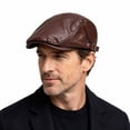 thumbnail image 1 of BELTNOV Men's Leather Flat Cap Vintage Ivy Newsboy Driving Hat Adjustable Faux Leather Golf Cabbie Hat for Fall Brown, 1 of 5