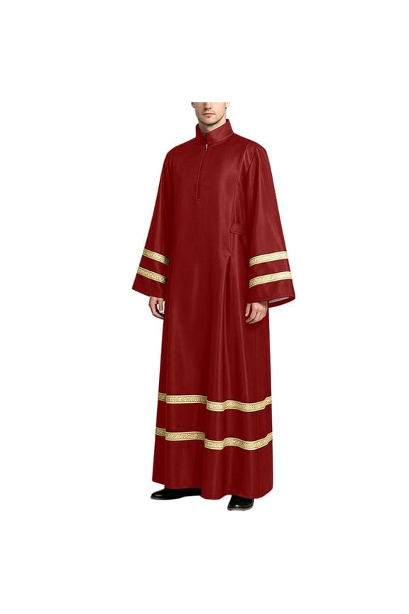 Men's Priest Robe Clergy Cassock Church Long Robe Choir Minister Clergy Pulpit Liturgical Costume Red