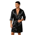 thumbnail image 1 of BELTNOV Men's Satin Robe Short Kimono Bathrobe Lightweight Silky Sleepwear Loungewear with Belt Soft Spa Robe for Nightwear Black, 1 of 5