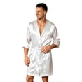 thumbnail image 1 of BELTNOV Men's Satin Robe Short Kimono Bathrobe Lightweight Silky Sleepwear Loungewear with Belt Soft Spa Robe for Nightwear White, 1 of 5