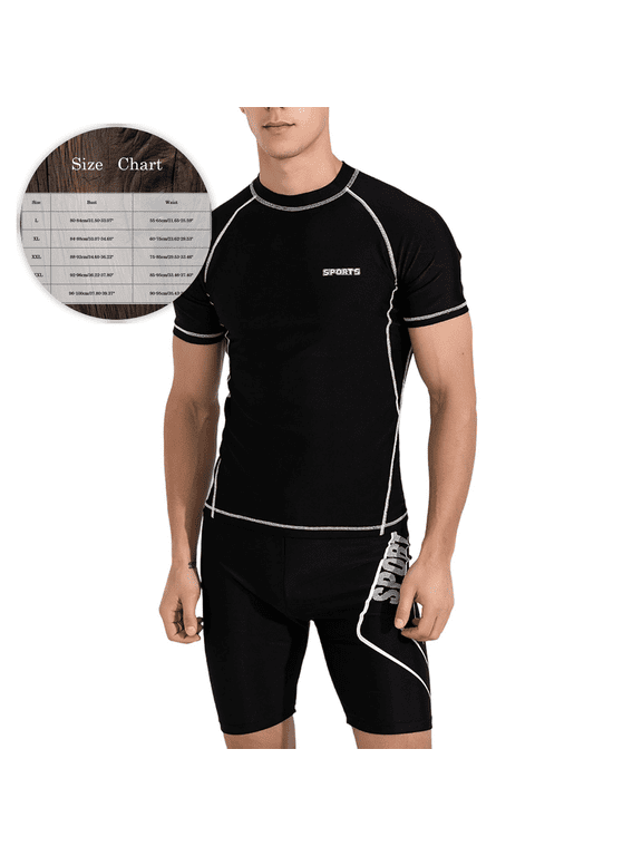 Men's Sun Protection Swimsuit Short Sleeve Surfing Rash Guard Set Casual Quick Dry Beach Swimming Set White