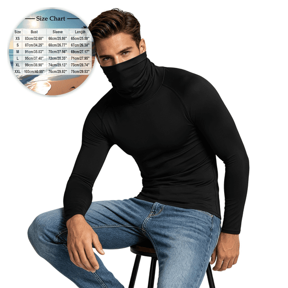 BELTNOV Men's Thermal Shirt with Face Mask Long Sleeve Turtleneck Sports Shirt Athletic Base Layer for Fitness Gray