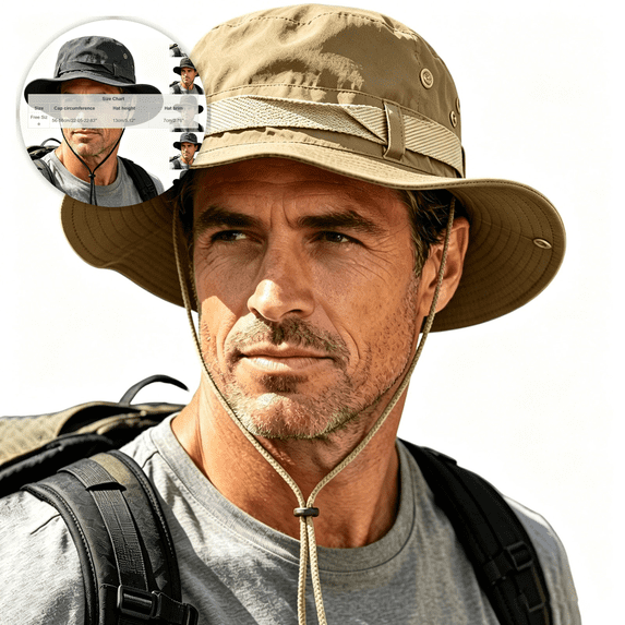 BELTNOV Men's Wide Brim Boonie Hat Foldable Sunshade Bucket Hats for Safari Military Beach Khaki