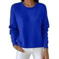 thumbnail image 1 of BELTNOV Women Solid Crew Neck Pullover Sweater Soft Knit Long Sleeve Tops Ribbed Cuffs Hem Loose Straight Warm Casual Winter Daily Outfit Blue, 1 of 5