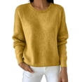 thumbnail image 1 of BELTNOV Women Solid Crew Neck Pullover Sweater Soft Knit Long Sleeve Tops Ribbed Cuffs Hem Loose Straight Warm Casual Winter Daily Outfit Yellow, 1 of 5