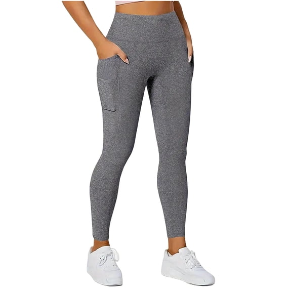BELTNOV Women's Casual High Waist Yoga Pants Tummy Control Compression Leggings with Pockets for Gym Workout Gray