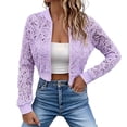 thumbnail image 1 of BELTNOV Women's Sheer Floral Lace Bomber Jacket, Long Sleeve Zip-Up Lightweight Cardigan, Casual Cropped Outerwear Cover Up Purple, 1 of 6