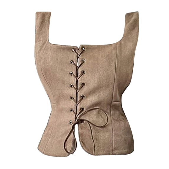 BELTNOV Women's Sleeveless Vintage Lace Up Vest Slim Fitted Shaping Tops Casual Daily Wear Stage Performance Fashion Outfits Khaki
