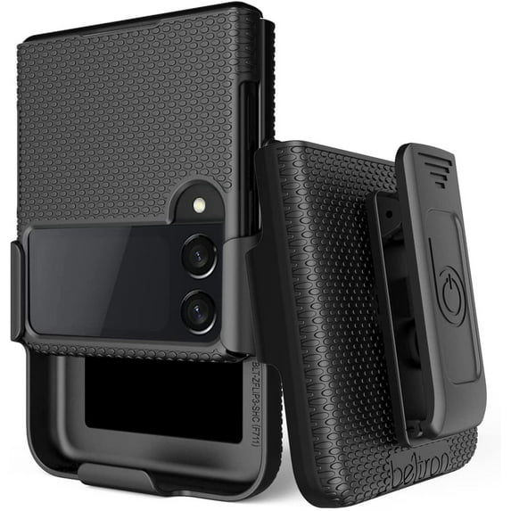 BELTRON Case with Clip for Galaxy Z Flip 3 5G, Thin Fit Tough Protective Cover with Rotating Belt Hip Holster Combo and Built in Kickstand Designed for Samsung Galaxy Z Flip3 5G SM-F711 2021 - Black