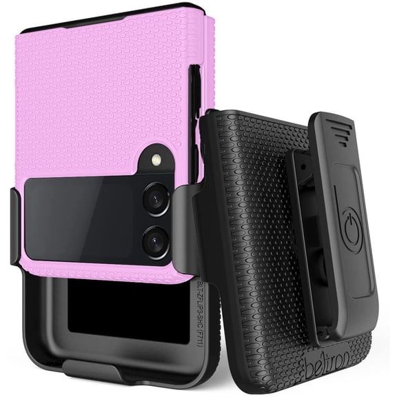 BELTRON Case with Clip for Galaxy Z Flip 3 5G, Thin Fit Tough Protective Cover with Rotating Belt Hip Holster Combo and Built in Kickstand for Samsung Galaxy Z Flip3 SM-F711 2021 - Pink Lavender