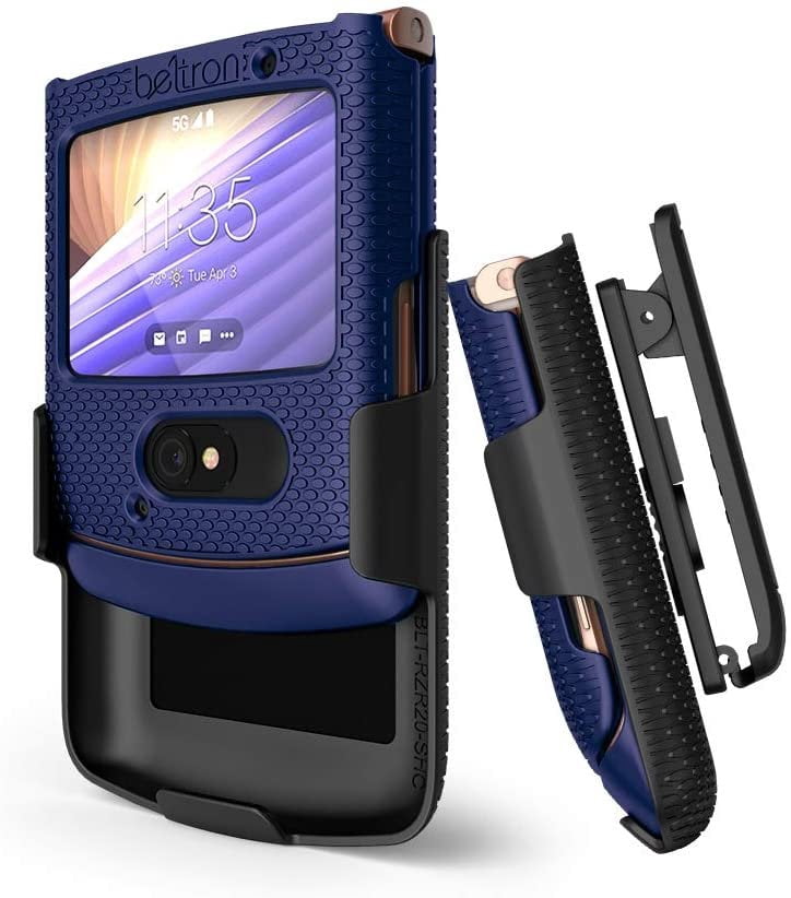 BELTRON Case with Clip for Motorola RAZR 5G AT&T / T-Mobile, Snap-On Protective Cover with Rotating Belt Holster Combo & Built in Kickstand for Motorola Moto RAZR 5G Flip Phone 2020 XT2071 - Blue