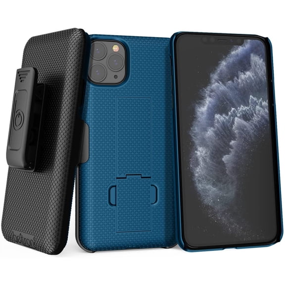 BELTRON Case & Holster Combo for iPhone 11 Pro Max, Rugged Shell & Holster with Built-in Kickstand comptible with Apple iPhone 11 Pro Max 2019 - Pacific Blue