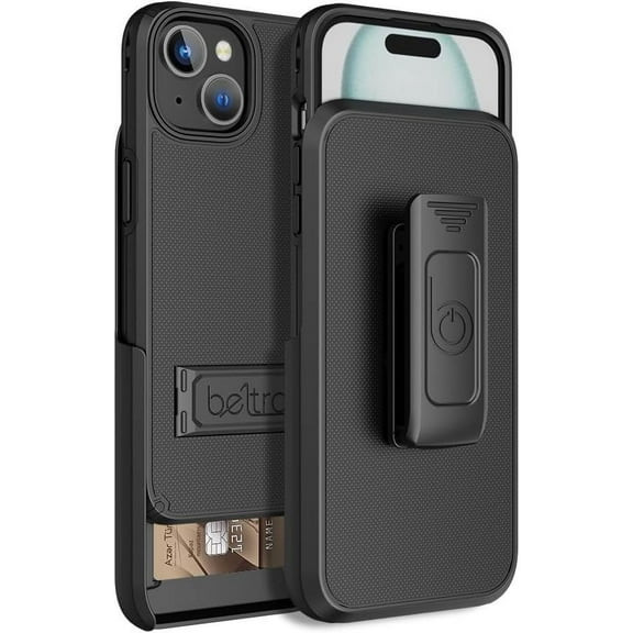 BELTRON Case Holster Combo for iPhone 15, Slim Protective Full Body Grip Case & Swivel Belt Clip 3 in 1 Combo with Kickstand/Card Holder Compatible with iPhone 15 6.1" NOT for Pro