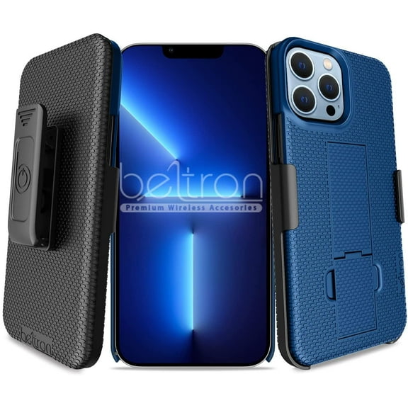 BELTRON Combo Case with Belt Clip forBELTRON Combo Case with Belt Clip for iPhone 13 Pro Max, Super Slim Rubberized Protective Grip Case & Swivel Belt Clip Holster with Built-in Kickstand Blue