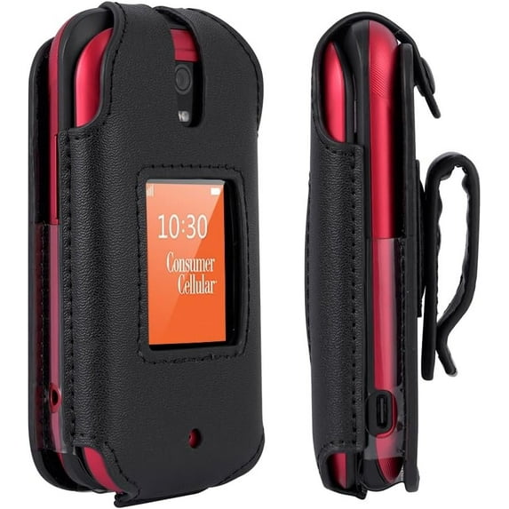 BELTRON Leather Case for Consumer Cellular Iris Flip Phone 2023 - Features: Secure Fit, Rotating Belt Clip, Screen & Keypad Protection SH3320 - Black