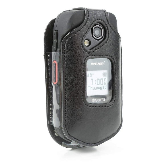 BELTRON Leather Fitted Case for Kyocera DuraXV LTE E4610 Verizon, DuraXE E4710 AT&T - Features: Rotating Belt Clip, Screen & Keypad Protection, Secure Fit