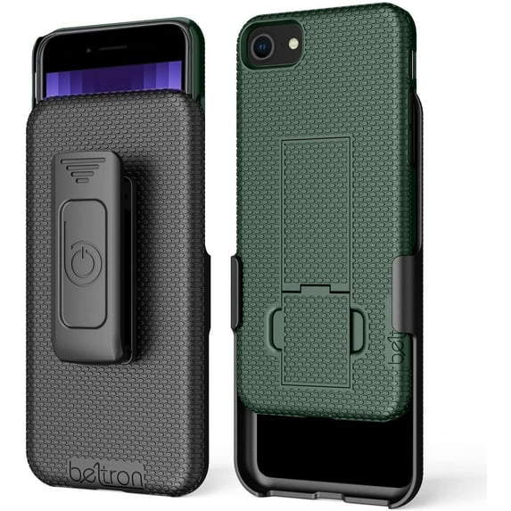 BELTRON iPhone 7/8/SE 2020 Holster Case, Super Slim Rubberized Grip Case & Swivel Belt Clip Holster Combo with Built-in Kickstand for for Apple iPhone SE 2nd Gen 2020, 8, 7, 6, 6s Cyprus Green