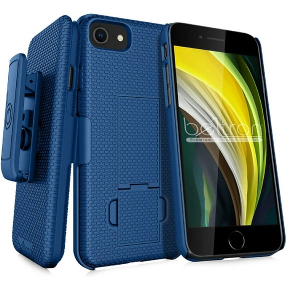 BELTRON iPhone 7/8/SE 2020 Holster Case, Super Slim Rubberized Grip Case & Swivel Belt Clip Holster Combo with Built-in Kickstand for for Apple iPhone SE 2nd Gen 2020, 8, 7, 6, 6s Blue