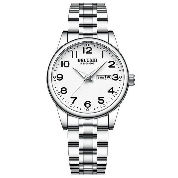 BELUSHI BELUSHI New Large Dial Luminous Steel Strap Elderly Couple Watch Waterproof Quartz Watch Men's Watch