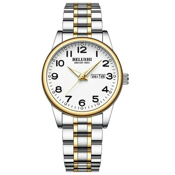 BELUSHI BELUSHI New Large Dial Luminous Steel Strap Elderly Couple Watch Waterproof Quartz Watch Men's Watch