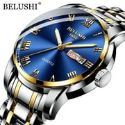 BELUSHI Top Brand Luxury Mens Watches Luminous Waterproof Stainless Steel Watch Quartz Men Date Calendar Business Wristwatch Relógios Masculinos