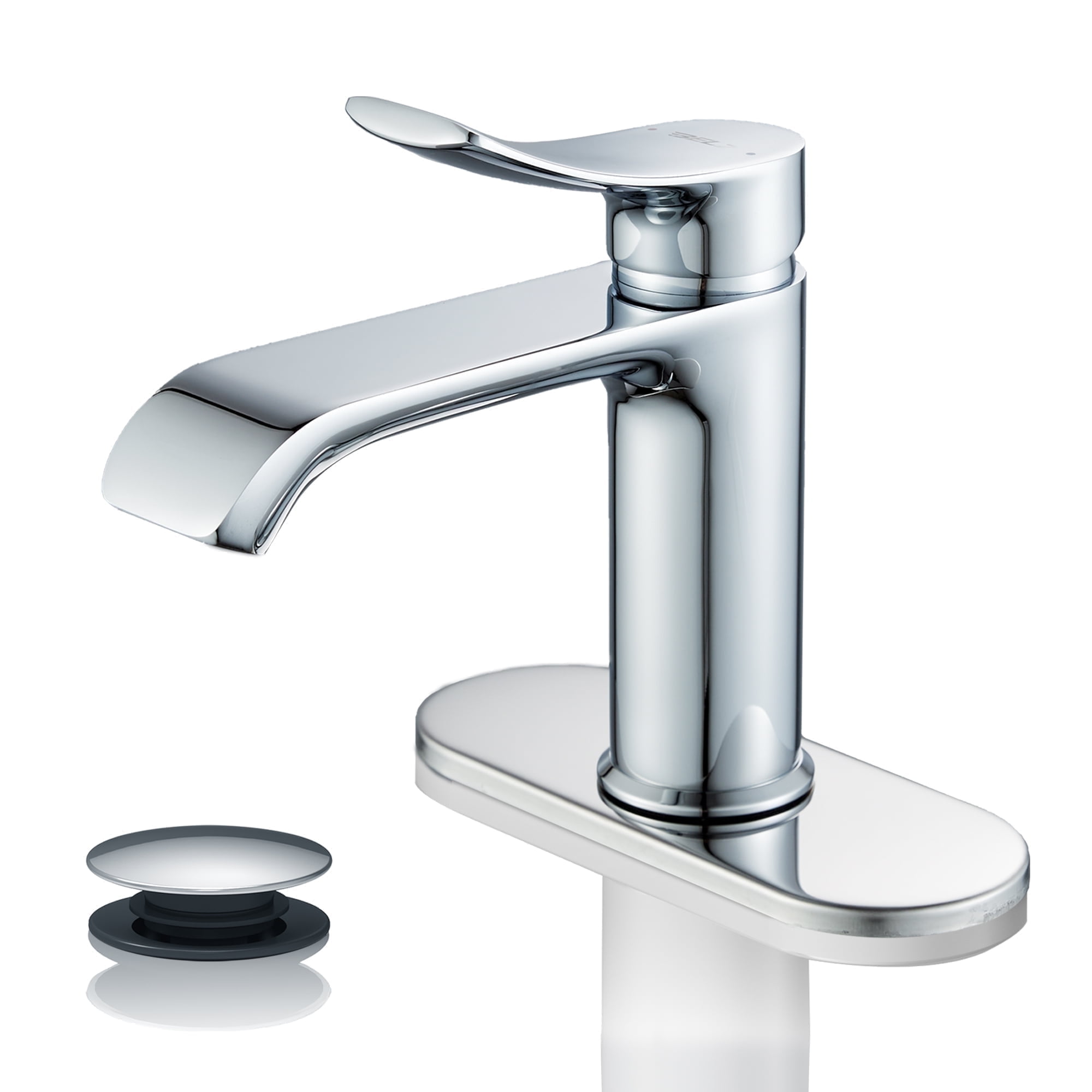 BELZ Bathroom Faucet Modern Waterfall Bathroom Sink Faucet with Single Handle with Pop Up Drain and Deck Plate Suitable for 1 or 3 Holes, Chorme
