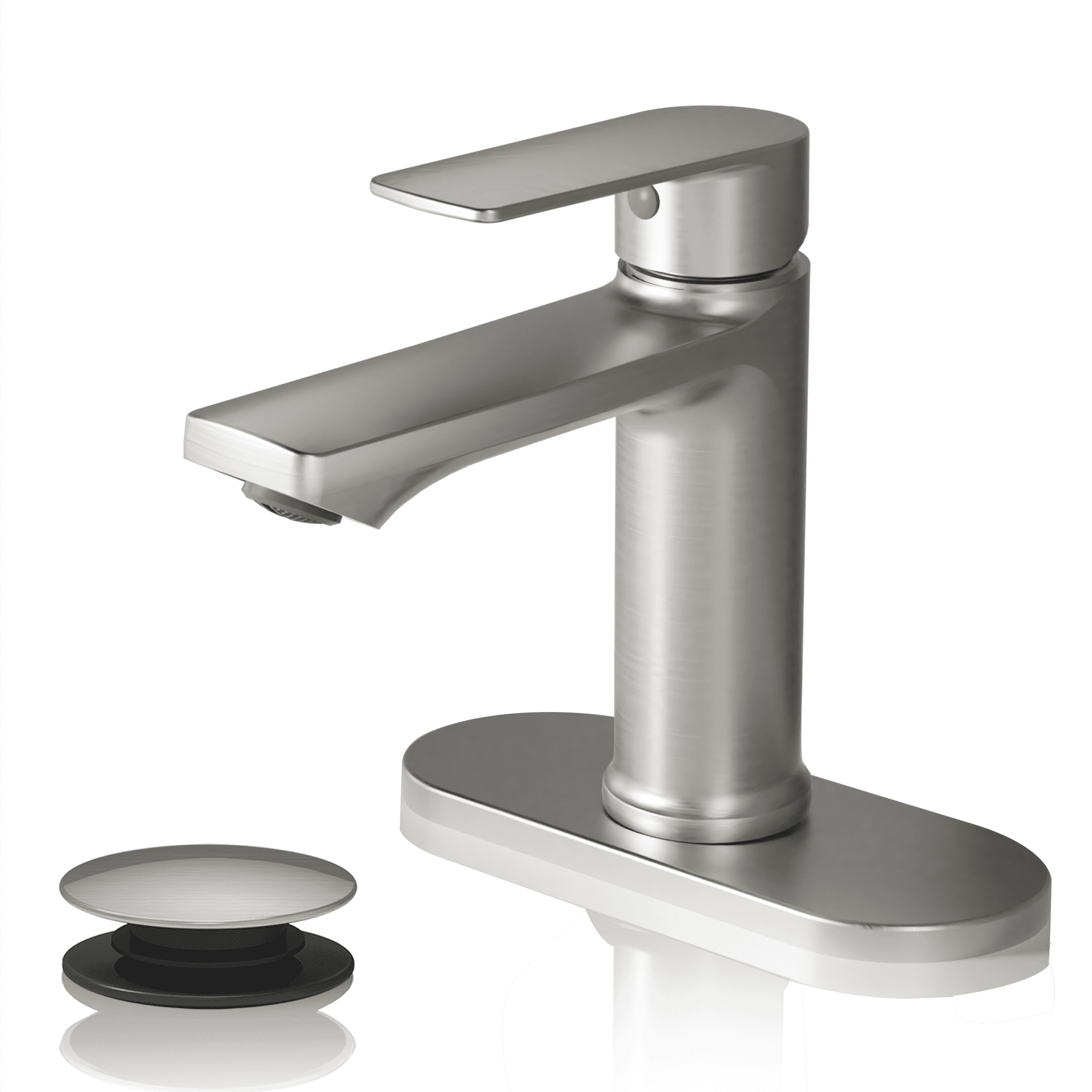 BELZ Bathroom Faucet Modern Waterfall Bathroom Sink Faucet with Single Handle with Pop Up Drain and Deck Plate Suitable for 1 or 3 Holes，Brushed Nickel