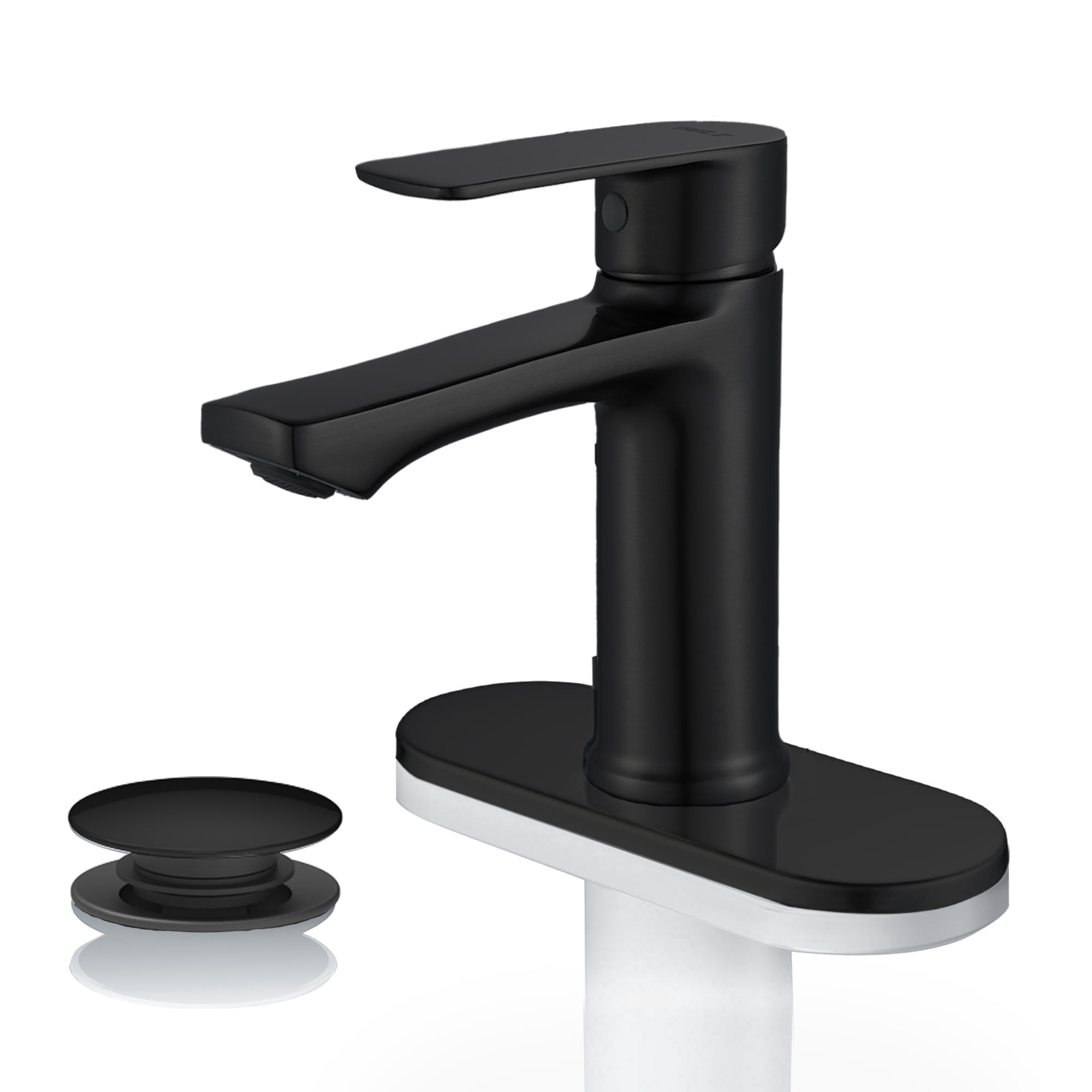 BELZ Bathroom Faucet Modern Single Handle One Hole Bath Vanity Sink Faucets with Pop Up Drain and Deck Plate for 1 or 3 Holes, Black