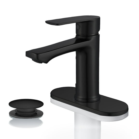 BELZ Bathroom Faucet Modern Single Handle One Hole Bath Vanity Sink Faucets with Pop Up Drain and Deck Plate for 1 or 3 Holes, Black
