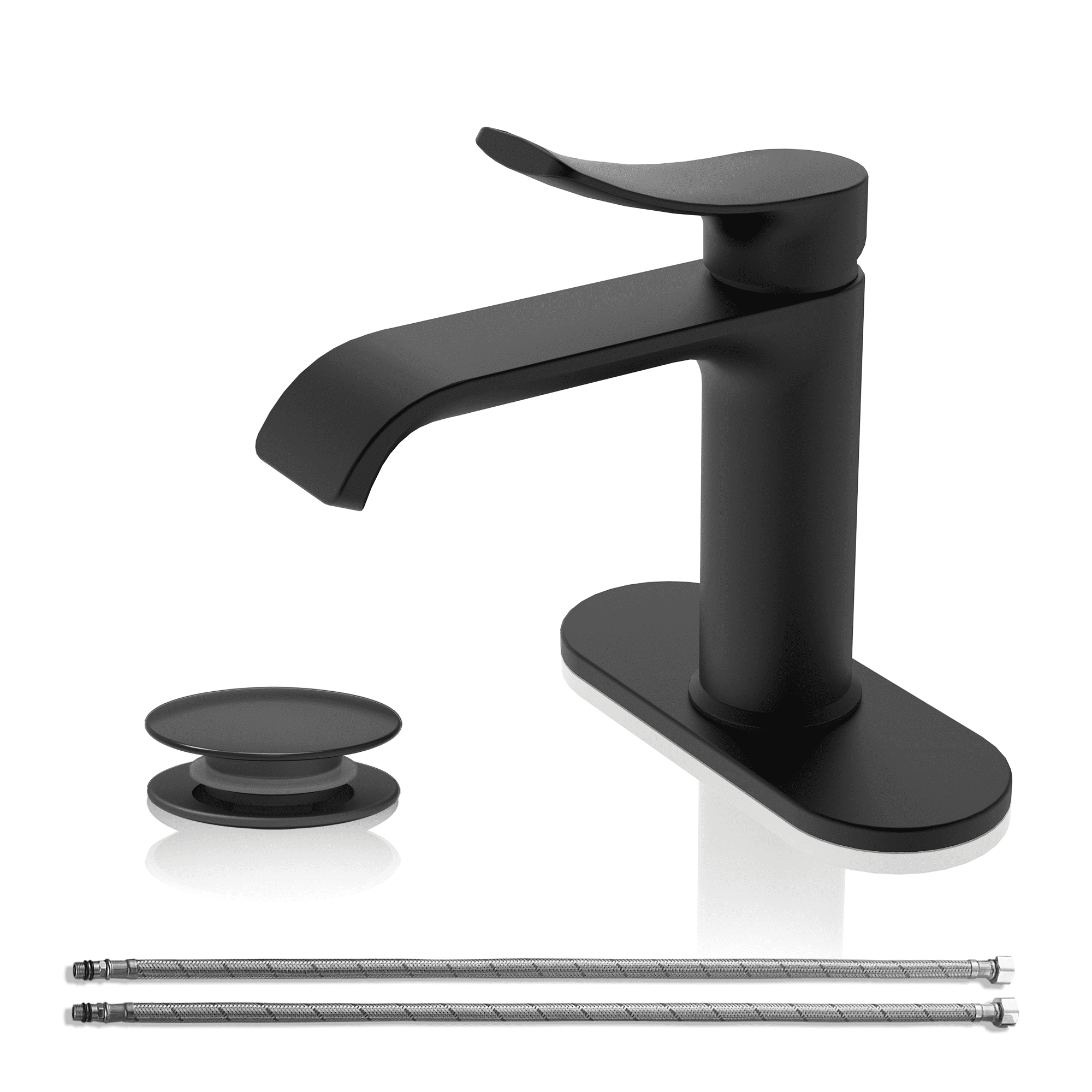 BELZ Bathroom Faucet Waterfall Spout Bathroom Sink Faucet with Single Handle with Pop Up Drain and Deck Plate Suitable for 1 or 3 Holes,Brushed Steel