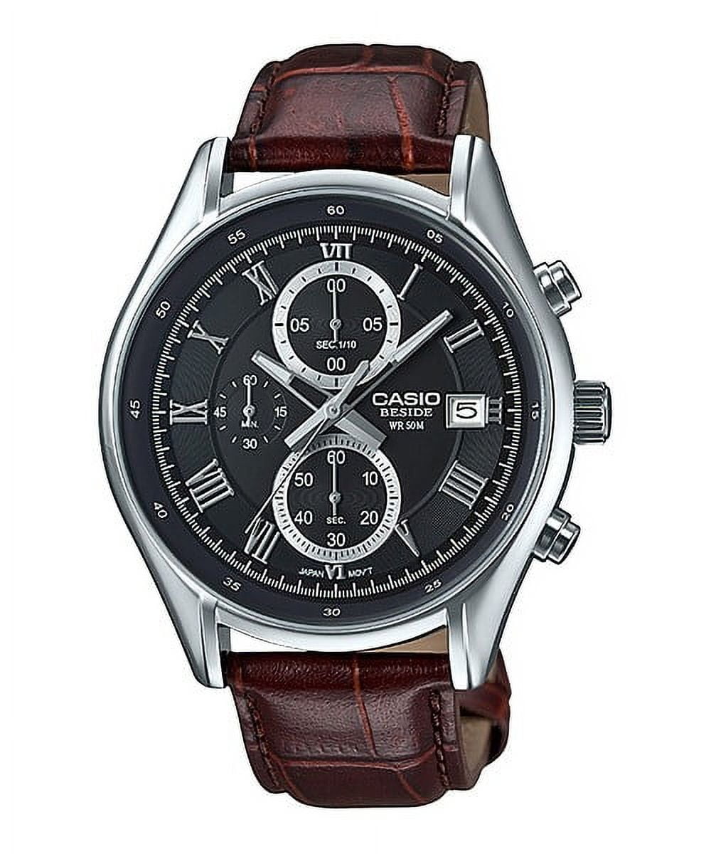 BEM-512L-1A Black Casio Men's Watches Leather Band Chronograph Beside New