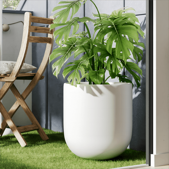 BEMAY 12" Ceramic Plant Pots, Large Flower Pots with Drain Holes& Plug Indoor Planter, White Outdoor Planter
