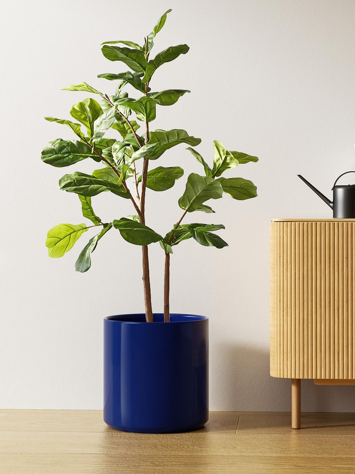 BEMAY 12" Ceramic Plant Pot, Large Indoor Outdoor Planter with Drainage Hole, Modern Blue Ceramic Flower Pot for Tall Plants and Small Trees (Plant Not Included)