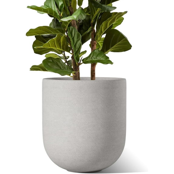 BEMAY 12" Plant Pots, Ceramic Outdoor Planters with Drainage Holes and Rubber Plug, Large Flower Pots for Garden Patio Decor, Gray