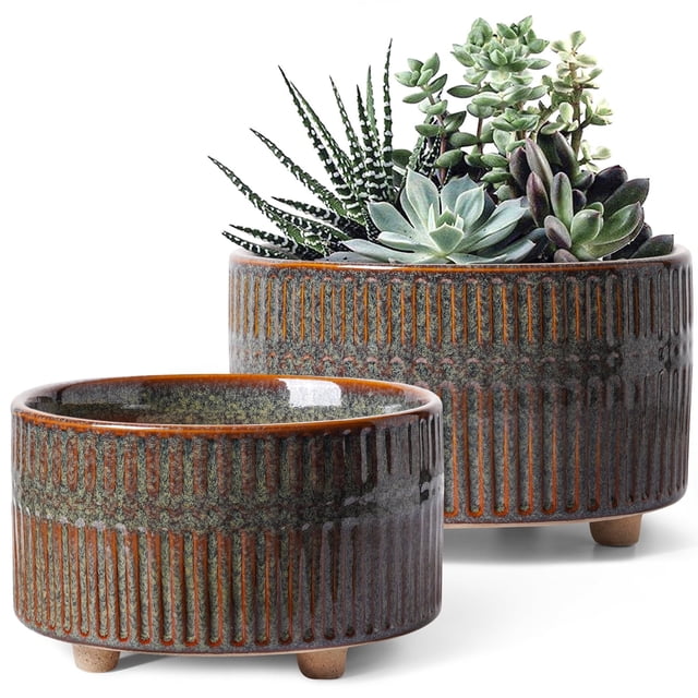 BEMAY 2-Pack Ceramic Succulent Pots with Drainage Holes, 6.3