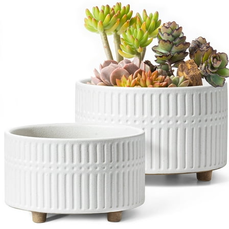 BEMAY 2-Pack 8+6.5 inch White Ceramic Succulent Pots with Drainage Holes for Indoor, Patio, and Garden Decor Plant Pots