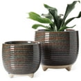 thumbnail image 1 of BEMAY Plant Pots, 5.1 + 6.4 inch Ceramic Flower Pots with Drainage, Indoor Planters with Mesh Circle & Plug for Home Office, Reactive Glaze Black, 1 of 8