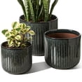 thumbnail image 1 of BEMAY Ceramic Plant Pots, Set of 3 Dark Olive Plant Pots for Indoor Plants with Drainage Hole, Plug and Mesh Pad Flower Pots, 1 of 7